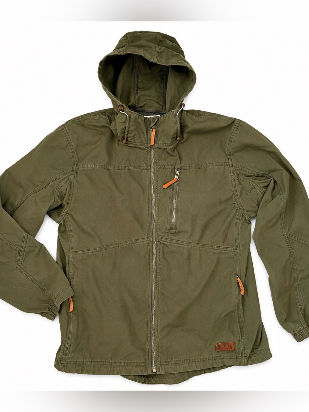 Duluth Trading Co Men’s Olive Green Hooded Canvas Work Jacket Size M EUC